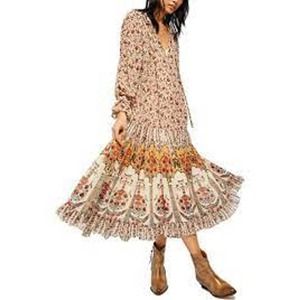 Free People Feeling Groovy Border Print Maxi Dress Medium